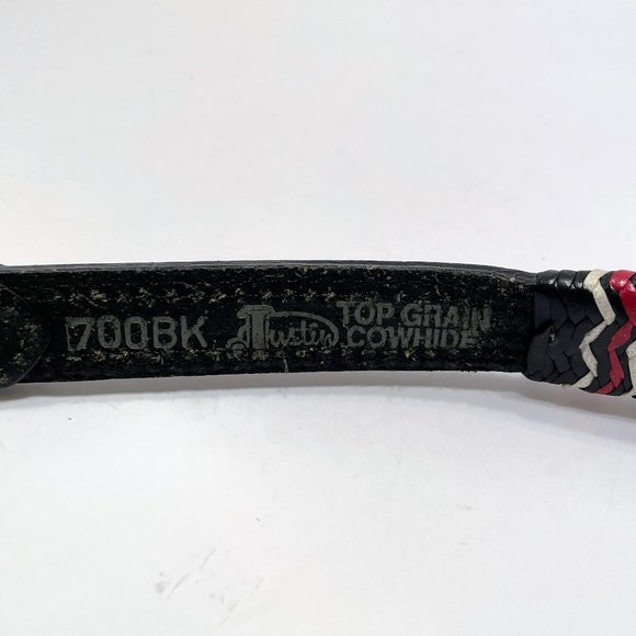 Justin Black Leather Thin Belt with Silver Conchos and Southwestern Embroidery main image 6